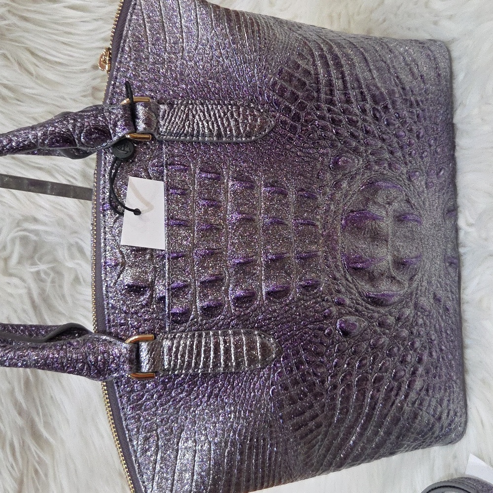 💜▪️Brahmin ▪️ Purple Glitter Melbourne Genuine Leather Medium Duxbury Satchel - Picture 8 of 14